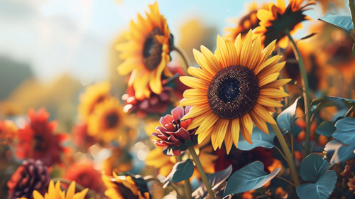 minimalistic less is more style of Vintage flowers animation with sunflowers Floral background with .jpg