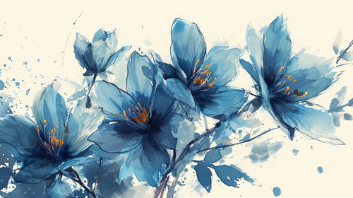 minimalistic less is more style of Watercolor floral background with blue flowers Hand drawn illustr.jpg