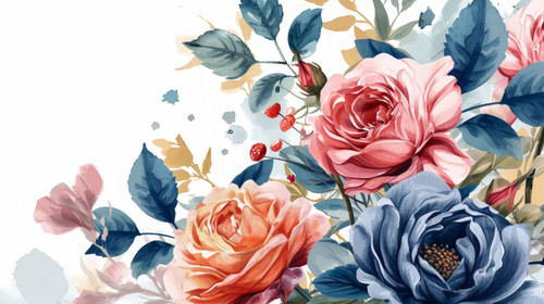 minimalistic less is more style of Watercolor color Bouquet of flower illustration with border Illus.jpg