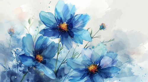 minimalistic less is more style of Watercolor floral background with blue flowers Hand drawn illustr.jpg