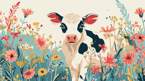 minimalistic less is more style of illustration of cute animal in flower garden idea for children ro.jpg
