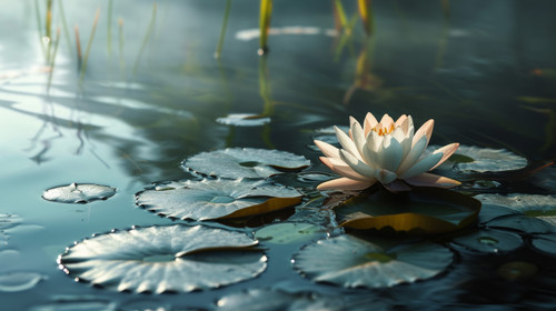 minimalistic less is more style of illustration of lotus flower in pond clean background color misty.jpg