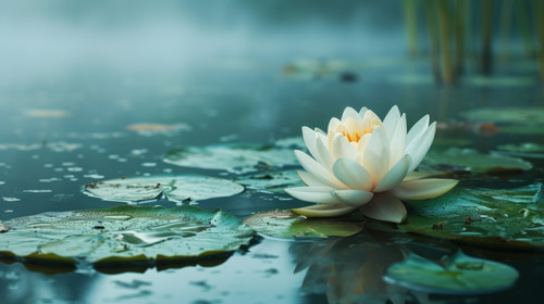 minimalistic less is more style of illustration of lotus flower in pond clean background color misty.jpg