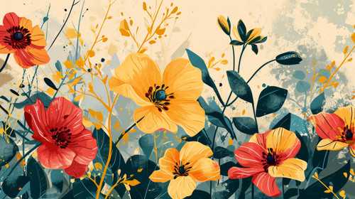 minimalistic less is more style of Colorful floral illustration poster decorative painting backgroun.jpg