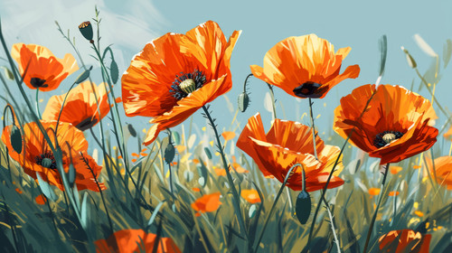 minimalistic less is more style of Closeup Poppies flower meadow AI generated illustration ar 169 00.jpg