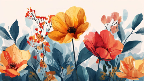 minimalistic less is more style of Colorful floral illustration poster decorative painting backgroun.jpg