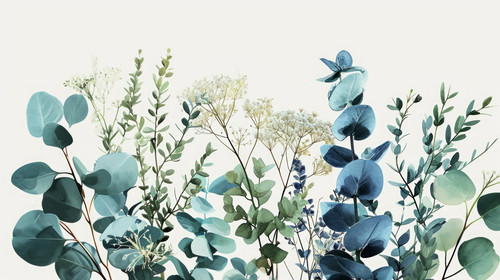 minimalistic less is more style of Floral branches of different types of eucalyptus silver dollar ba.jpg