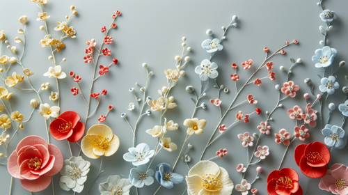 minimalistic less is more style of Floral background with embroidered volumetric flowers light color.jpg