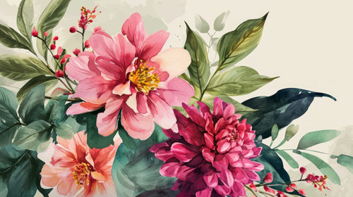 minimalistic less is more style of Watercolor floral bouquet illustration with bright pink vivid flo.jpg