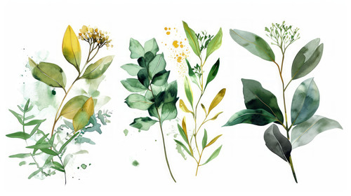 minimalistic less is more style of Watercolor floral illustration set flower and green gold leaf bra.jpg