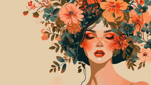 minimalistic less is more style of Pretty woman lady portrait with flowers in her face and head ar 1.jpg