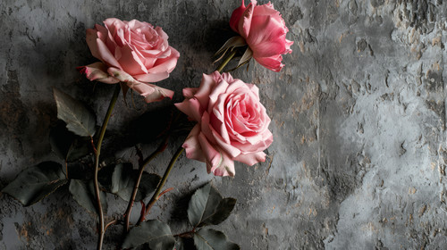 minimalistic less is more style of Pink Roses on a Old Gray Wall Vintage Background with Roses Flowe.jpg