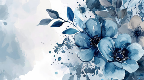 minimalistic less is more style of Set of blue and grey watercolor floral frame for wedding invitati.jpg