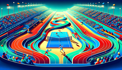 DALL·E 2024 01 07 13.45.47 A vibrant and simplified race track surrounds a tennis court, where two p.png