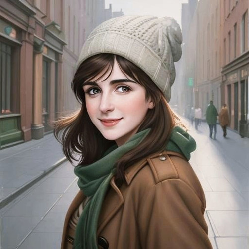 Eithne in Dublin winter illustration smile better 1980 AI.jpg