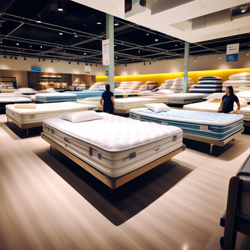 american style mattresses in a big store people seeing it 14913080.png