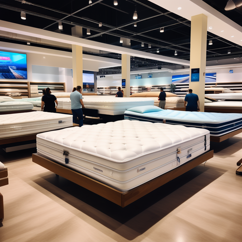 american style mattresses in a big store people seeing it 123000873.png