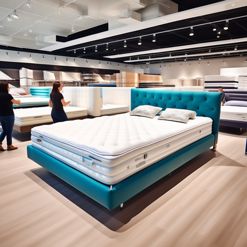 american style mattresses in a big store people seeing it 567630456.png
