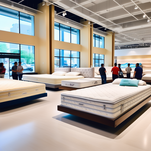 american style mattresses in a big store people seeing it 522213924.png