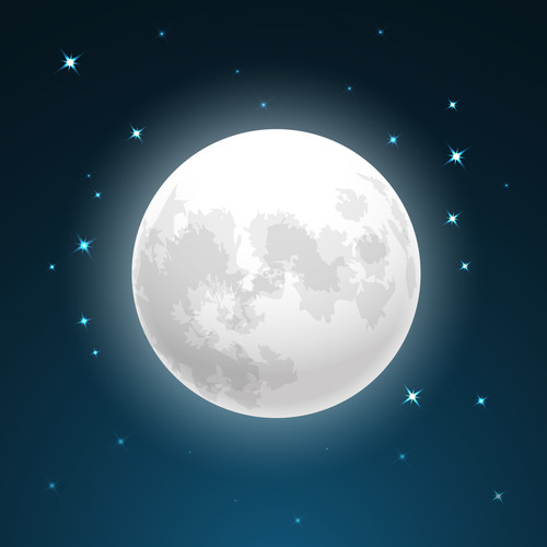 Vector Illustration of full moon close up and around the stars