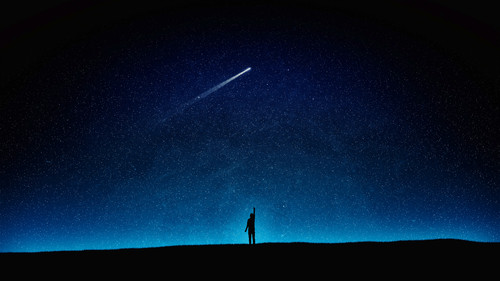 night man alone starry sky night sky comet silhouette 3840x2160 8325