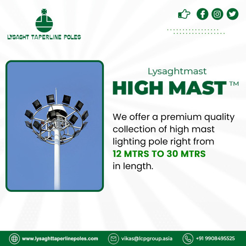 The LTP HIGH MAST™ profiles are made of galvanized steel, which boosts their strength and resists rust. They are very durable and long-lasting. We offer a variety of products, such as mini masts, high masts, and stadium masts, that can be used in many places, like ports, airports, stadiums, highways, and more.

For More Information:-
Contact us: +91 9908495525
Mail us: customercareltp@lcpgroup.asia
Visit Us: https://lysaghttaperlinepoles.com/high-mast-lighting-pole.php