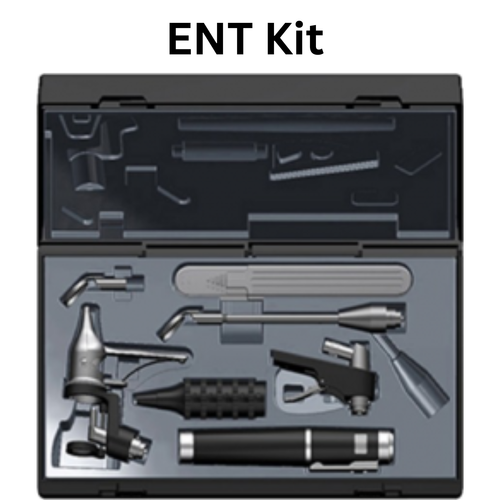 ENT kit AM-ESA10 is a specially designed set of tools for better diagnosis of the ear, nose and tongue. It enables easy visual examination of the eardrum and the passage of the outer ear. Adjustable light and lens provide clear view to the health professional.