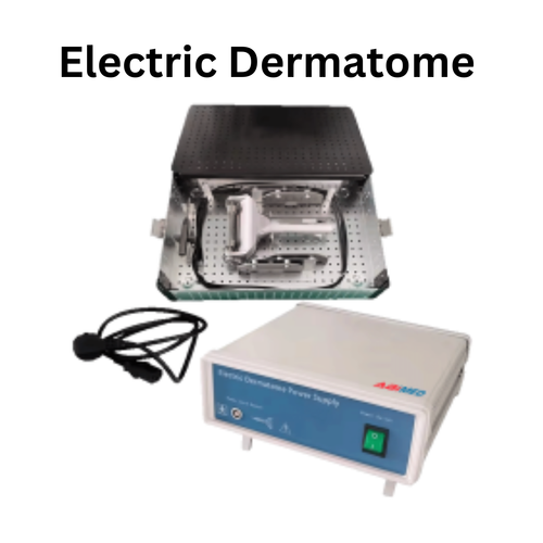 Electric Dermatome AM-ED10 utilizes mechanized cutting technology to deliver uniform grafts. Offers thickness ranges from 0 to 0.75mm, extendable up to 1.6mm, in 0.02-inch increments. Facilitate rapid and secure blade insertion ensuring efficient cutting during surgery. Surgeons can select from multiple width options for various surgical requirements.