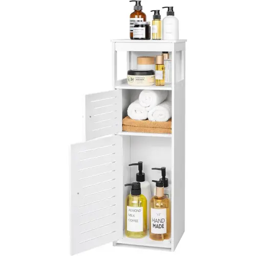 Bathroom Organizer, Bathroom Floor Cabinet, Freestanding, White