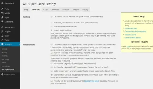 Giao dien cua WP Super Cache.webp