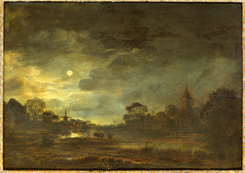 Neer, Aert van der Пейзаж в лунном свете, 1677, 31 cm х 43 cm, Дерево, масло