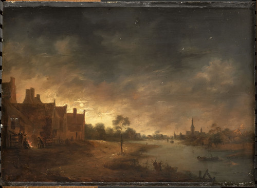Neer, Aert van der (стиль) Вид на реку в лунном свете, 1700, 42,5 cm x 57,5 cm, Дерево, масло