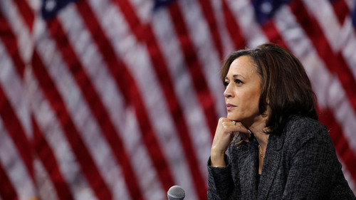 Democratic presidential candidate Sen. Kamala Harris, D-Calif., listens during a gun safety forum We.jpg