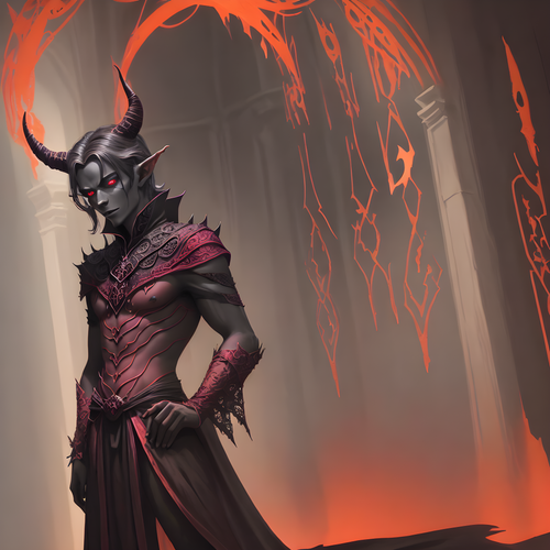 create an image of a tiefling warlock a magical being with infernal heritage standing tall in a di 6.png