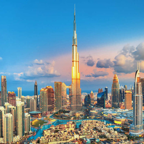 Skyline Of Dubai United Arab Emirates With The Tallest Building In The World Burj Khalifa Reflecting.jpg