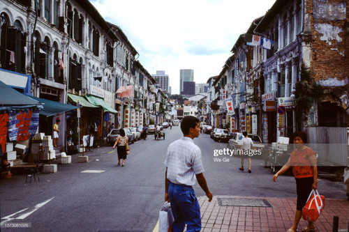 Singapore, December 28, 1989 - Shopping street in Jalan Besar, an old district of Singapore, some un.jpg
