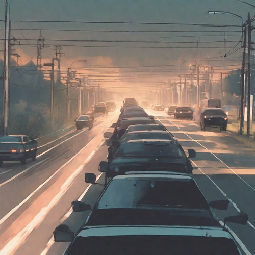 Animestyle photo, subdued colors, conveying a sense of solemnity. A convoy of funeral vehicles moves.png