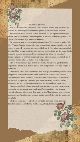 Oi, minha princesa. Hoje faz 3 meses que você disse “sim” ao meu pedido naquela noite no cinema e 3 .png