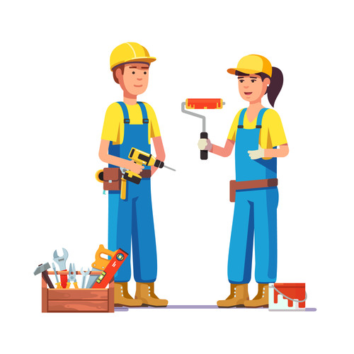 Workers in uniform. Painter and carpenter craftsman. Flat style modern vector illustration..jpg