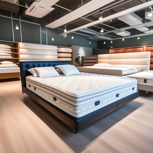 the mattress on bed in a mattress store lots of mattress there 644457324.png