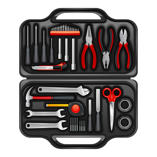 Black plastic toolkit box for keeping storage and carrying instruments and tools for repair service .jpg