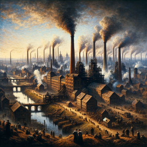 DALL·E 2023 12 22 15.24.37 An impressionist style oil painting depicting an industrial landscape. Th.png