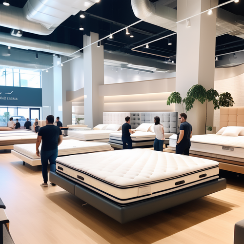 lots of premium us style mattresses in the store people trying them 250166855.png