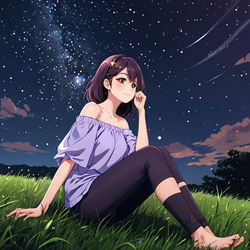 An+anime+girl+watching+the+stars,+star gazing,+counting+stars,+sitting+in+grass,+(night+sky+with+sta.jpg