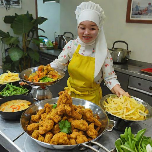 Seorang+perempuan+sedang+memasak+tempe+di+dapur.+Ia+sedang+menggoreng+tempe+tersebut+di+atas+wajan.+.jpg