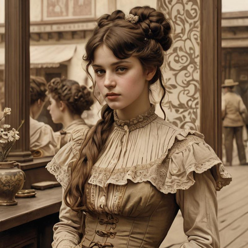 An+imaginary+scene+of+a+girl+with+brown+hair+from+the+wild+west+in+the+style+of+lawrence+alma tadema.jpg