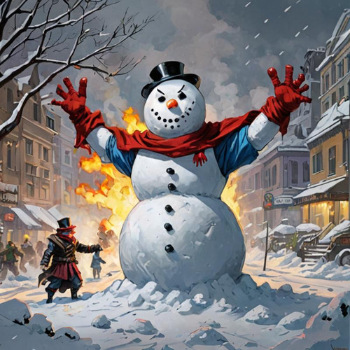 marvel+comics+style+painting,+snowman+against+the+backdrop+of+the+new+year's+Kiev,+ready+to+fight,+r.jpg