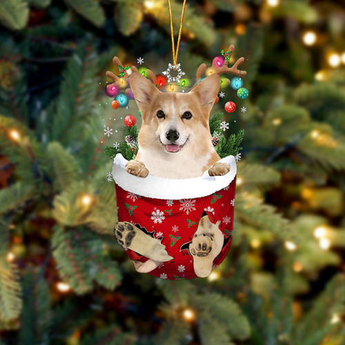 Corgi In Snow Pocket Christmas Ornament Christmas Gift For Friends Flat Acrylic Dog Ornament 1.jpg