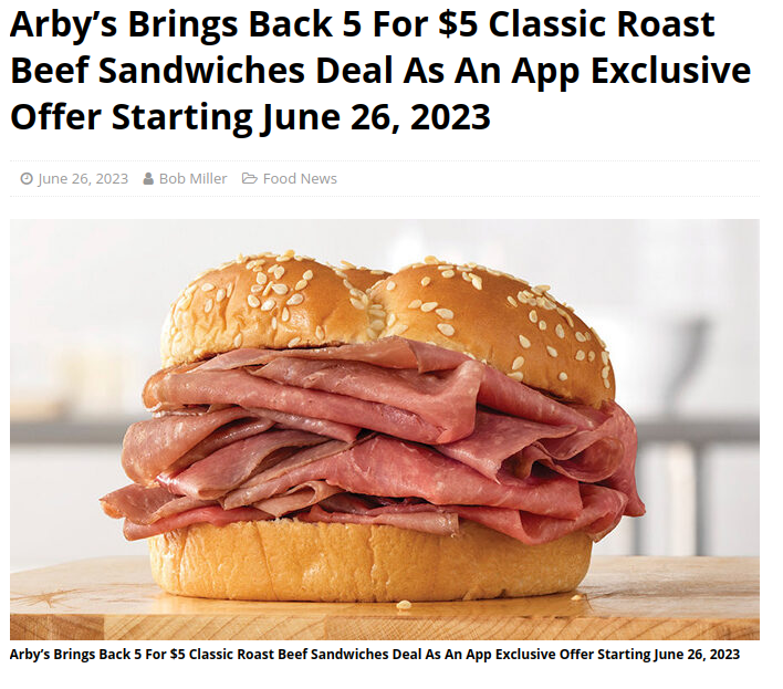 Arbys 5 for 5 roast beef sandwiches.