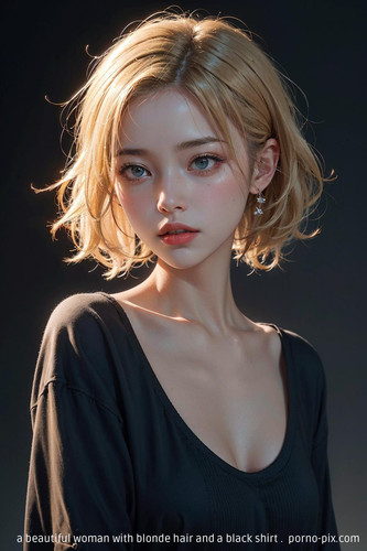 a beautiful woman with blonde hair and a black shirt . 